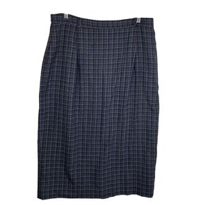 David Brooks 100% Wool Gray Blue Plaid Lined Skirt Vintage Preppy Academia Style